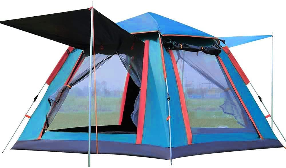 IRIS Instant Pop Up Camping Tents for 3-4 Person Family, Quick Set up Dome Tent, Windprooof Waterproof Camping Tents Rainproof Hiking Tent Sun Shelters Backpacking Tents for Outdoor Activities (Blue)