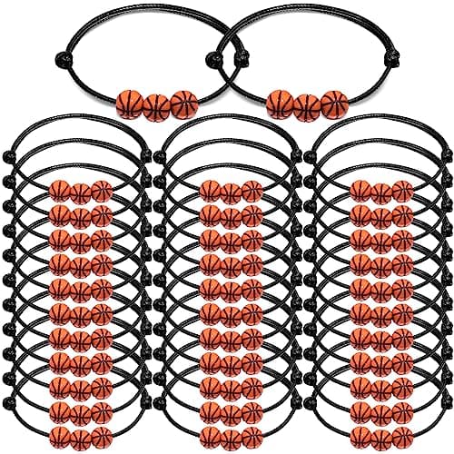 CHRIMISS 40Pcs Basketball Party Favors Sport Theme Charm Bracelets with Basketball Beads Bracelet Sport Party Favors Adjustable Inspirational Bracelets
