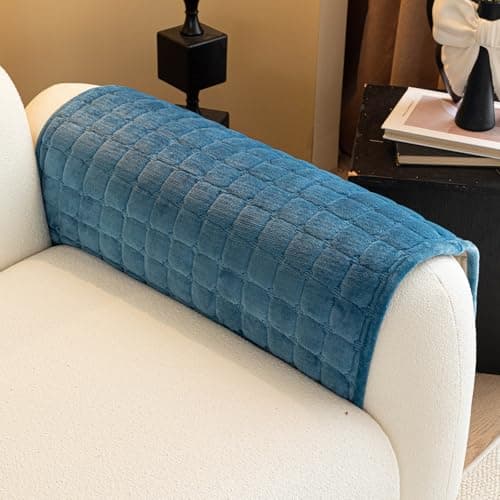 MDSASFD Velvet Couch Cover, Plush Sectional Sofa Cover Washable, Anti Slip Sofa Slipcover for Armrest & Backrest, Furniture Protector Covers for Pets & Kids(1PC, Black, 35.4"×35.4", Single Seater)