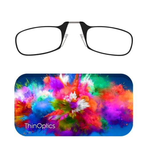 ThinOptics Universal Pod Case + Rectangular Reading Glasses, Color Explosion, 44mm + 1.5