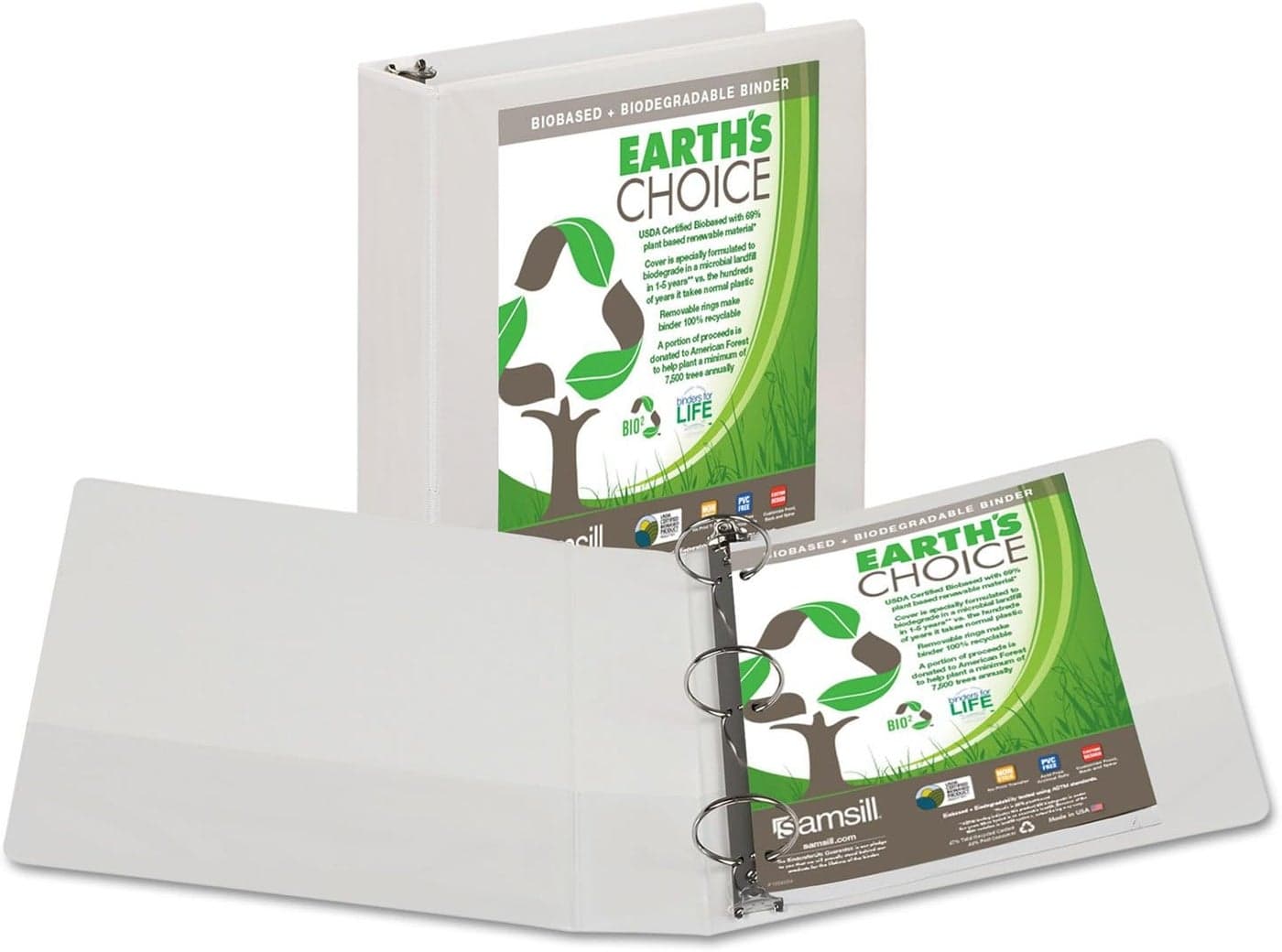 Samsill 18967 Earths Choice Biobased Biodegradable Round Ring View Binder 2Inch Cap White