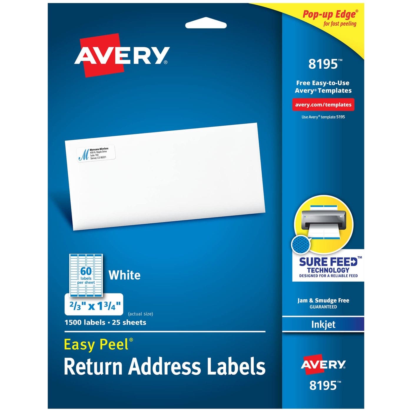 Avery Return Address Labels Inkjet Printers 1500 Labels 23 x 134 Permanent Adhesive 5 Packs 8195