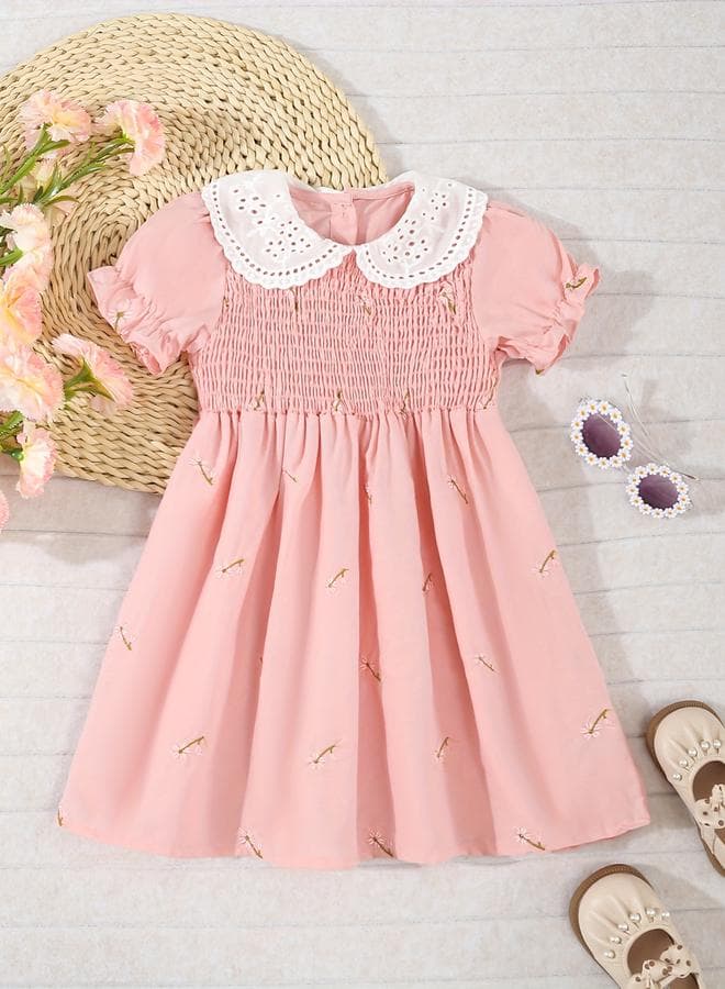 Girls Cotton Floral Embroidery Dress