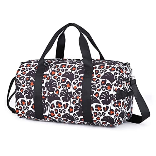 Dance Bag Girls Gymnastics Duffle Bag with Shoe Compartments Kids Unicorn Overnight Travel Sports Ballet Bag for Teens Weekender Sleepover Carry On White Plant