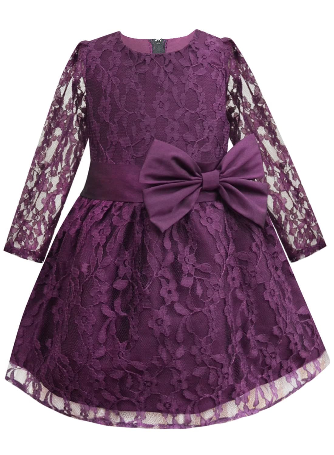 A.T.U.N. (ALL THINGS UBER NICE) Girls Double Bow Knee-Length Dress Wine 7 Years-8 Years