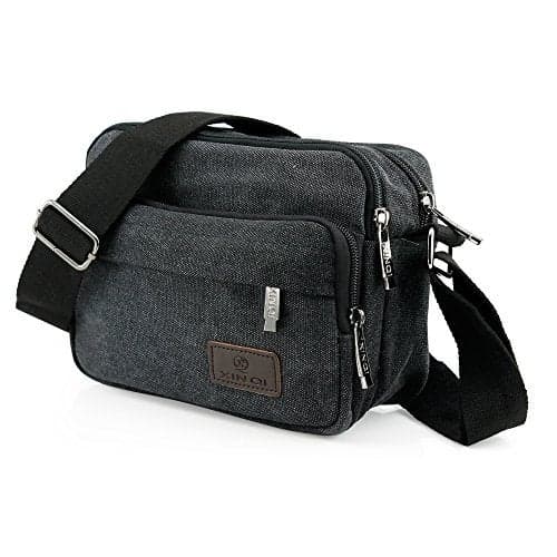 GEARONIC TM Men Vintage Crossbody Canvas Messenger Shoulder Bag Hiking Military Travel Satchel - Black