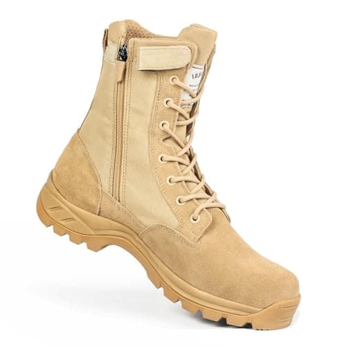 IODSON Men's Military Tactical Work Boots with Side Zipper, Puncture Resistant, Desert Combat, Army Jungle, 8 Inch Lightweight Hiking Boots Beige US 11