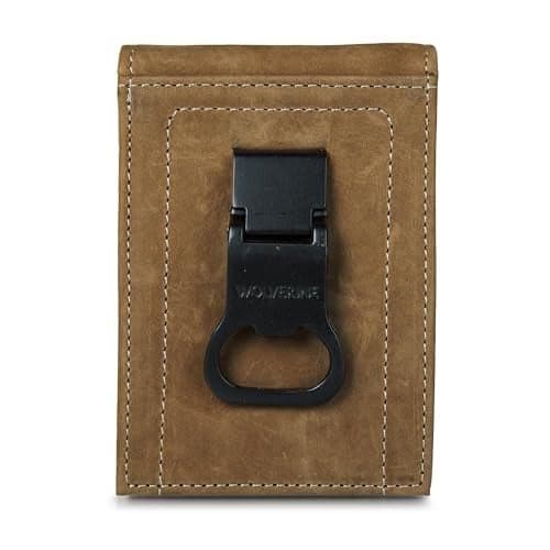 WOLVERINE Mens RFID Blocking Rugged Card Case Wallets and Money Clips Avail in Cotton Canvas Or Leather RiggerBrown