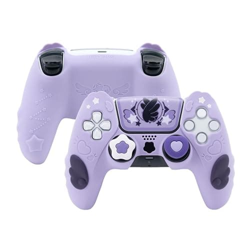 GeekShare Controller Skin Set Compatible with PlayStation 5 Wireless Controller AntiSlip Silicone Protective Cover CaseIncludes 2 Thumb Grips and 2 Stickers Star Wings Purple
