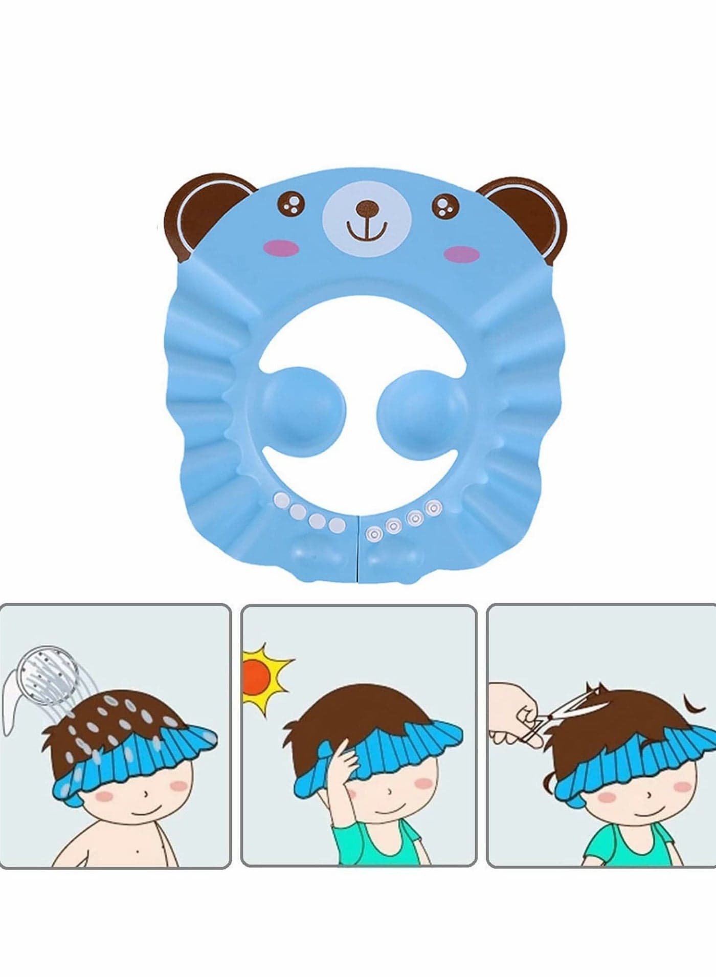 Baby Shower Cap, Toddler Adjustable Shampoo Cap Cute Bear Bathing Hat Waterproof Elastic Ring for Children
