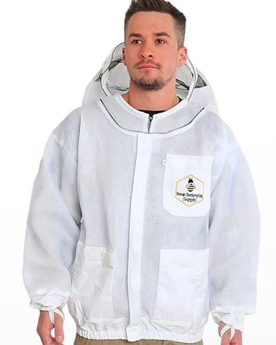 Beekeeping Jacket with Round Veil, Ventilated Air Mesh Bee Jacket with YKK Brass Zippers - Large