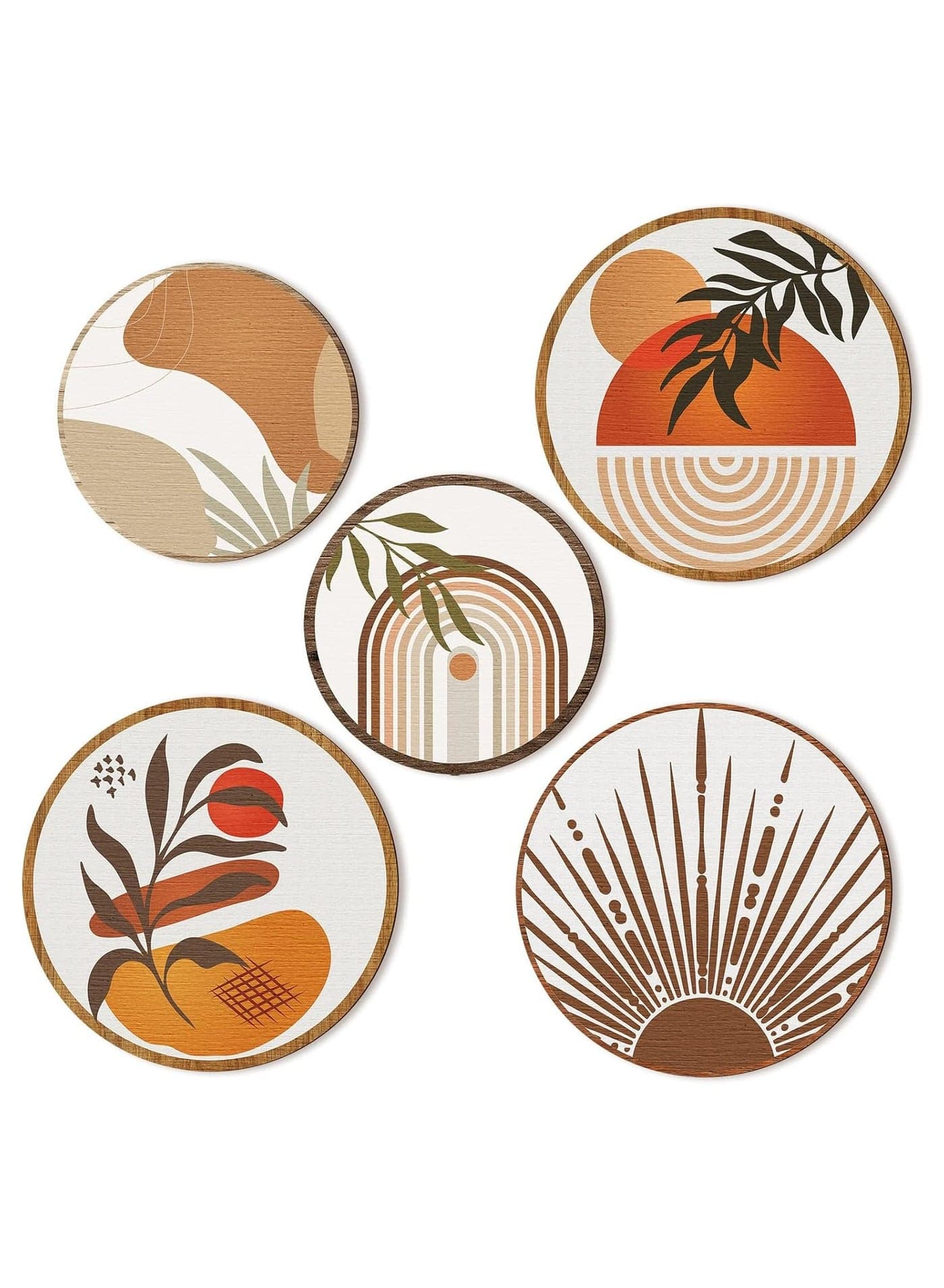 5 Pcs Boho Wall Art Decor Wooden Living Room Wall Decor Bohemian Wall Hanging Decor Farmhouse Geometric Hanging Decor 10'' and 8'' Aesthetic Wood Minimalist Wall Art for Apartment Bedroom