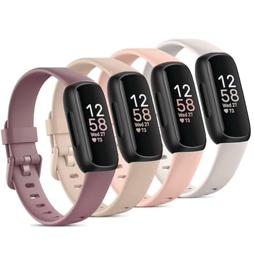 Odbeai Compatible with Fitbit Inspire 3 Bands for Women Men, Sport Wristband Replacement Soft Silicone Straps for Inspire 3 Fitness Tracker Women & Men(4 Pack,Small)