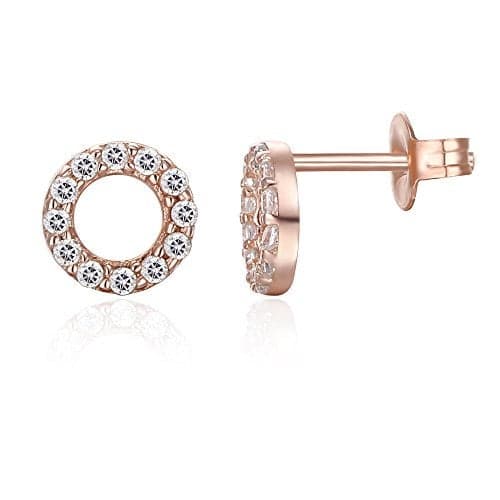 PAVOI CZ Stud Earrings: 14K Gold Plated Dainty Mini Halo Stud Earrings (Rose)