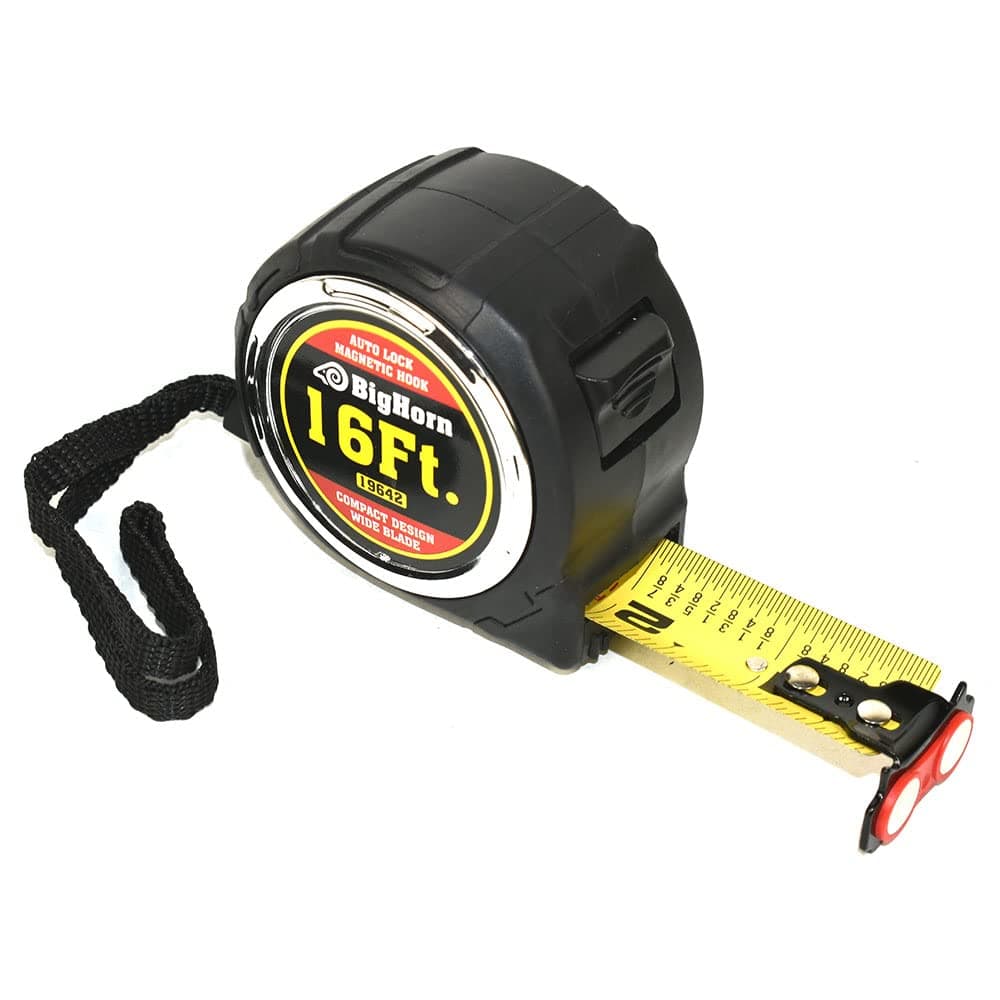 Big Horn 19642 16 Ft Compact Auto Lock Tape Measure with Magnetic Hook