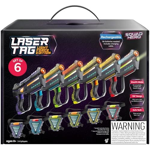 Squad Hero Set of 6 Rechargeable Laser Tag for Kids Teens Adults Boys Gifts Blasters Vest Sensors Fun Ideas Age 8 Year Old Toys Lazer Teen Boy Game Boys Girls Outdoor Teenage Activities
