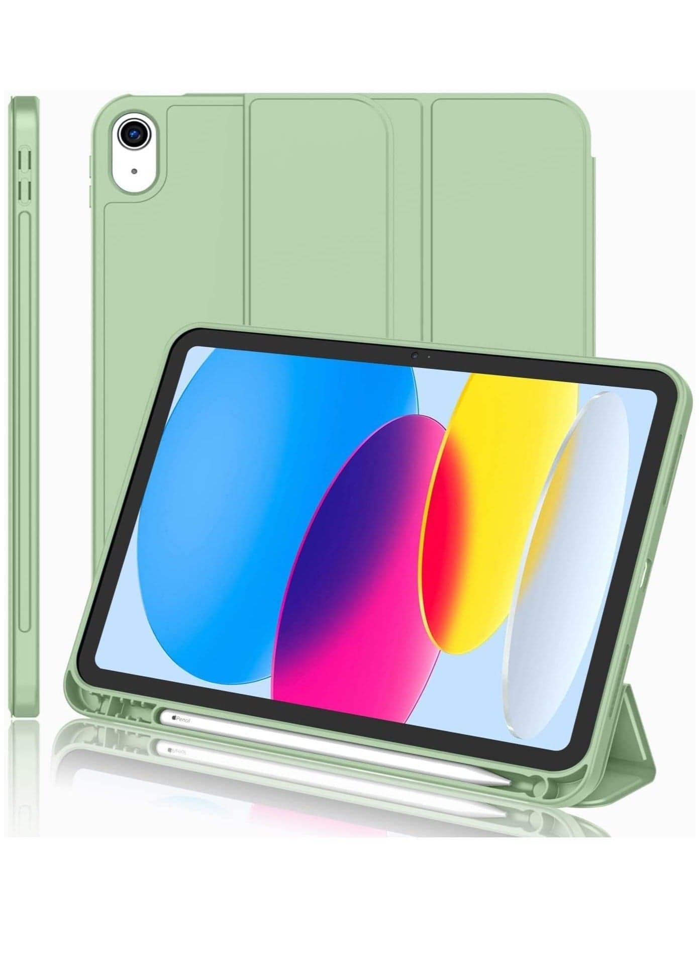 New iPad 10.9 Inch Case 2022 (10th Gen) with Pencil Holder, Trifold Stand Smart Case, Soft TPU Back, Auto Wake/Sleep - Matcha Green