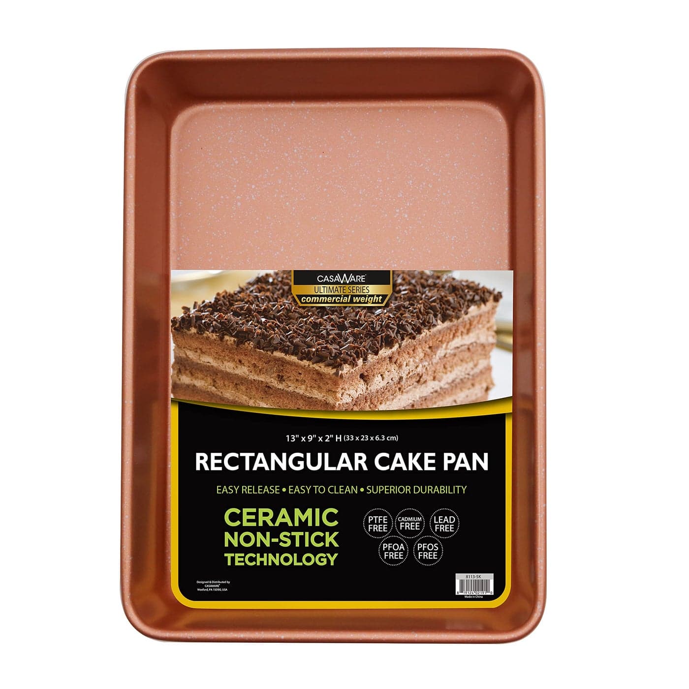casaWare 13 x 9 x 2inch Ultimate Series Commercial Weight Ceramic NonStick Coating Rectangular Cake Pan Rose Gold Granite