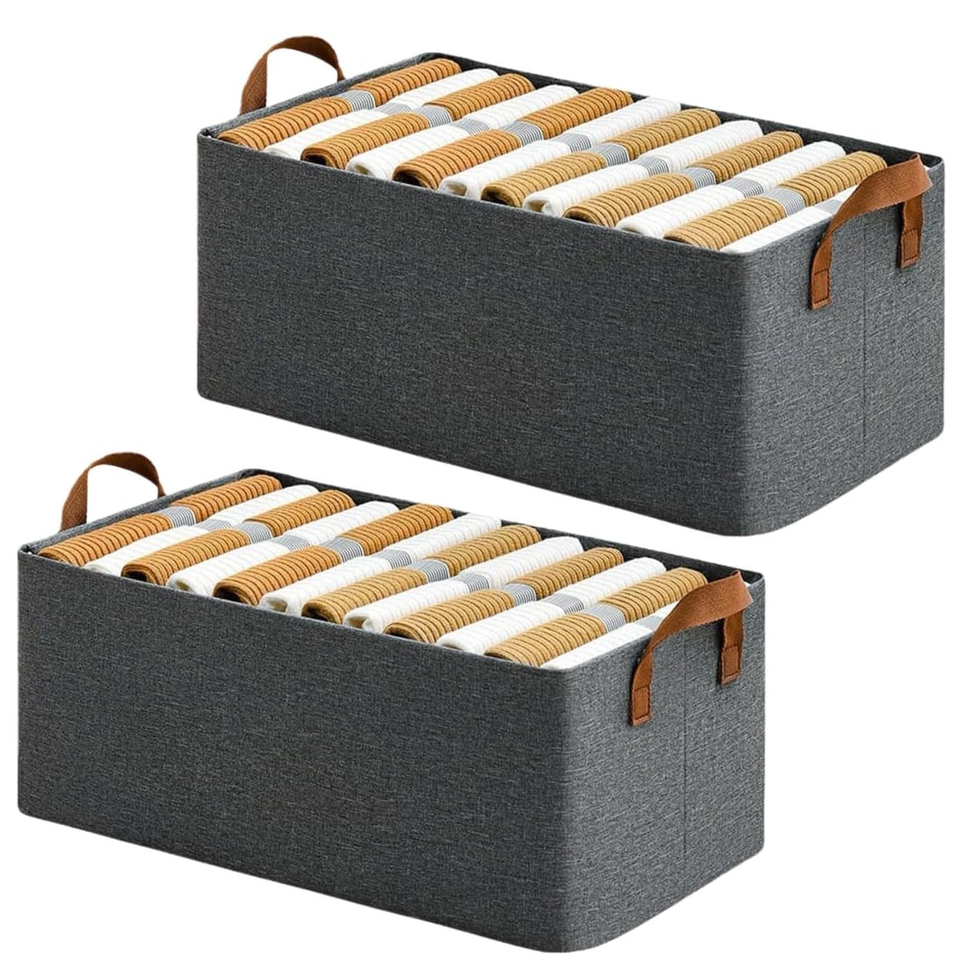 Wardrobe Organizer for Clothes Stackable Organizer Clothes Organiser for Wardrobe Shelf Jeans Pants T Shirt Organizer for Cupboard Racks 2PCS Foldable Compartment GREY OPEN