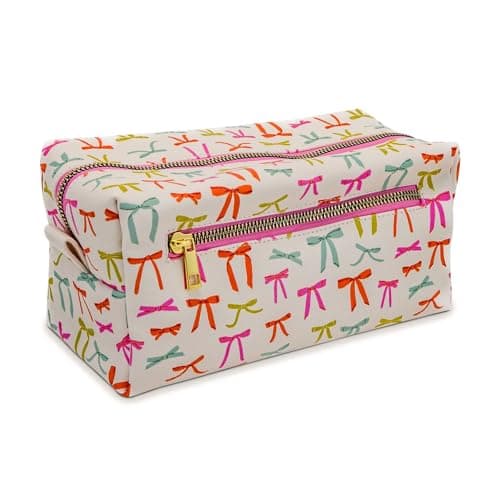Studio Oh Loaf Cosmetic Pouch Makeup Organizer for Travel Size Toiletries Metal Zippered Pouch Closes Securely Water Resistant Vegan Leather Put a Bow On It Loaf