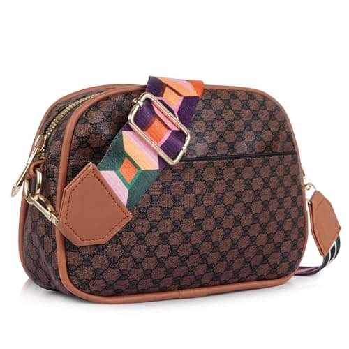 DANIEL CLARK Geometric Print Crossbody sling Bag with Adjustable Multicolor Strap (Brown & Black)