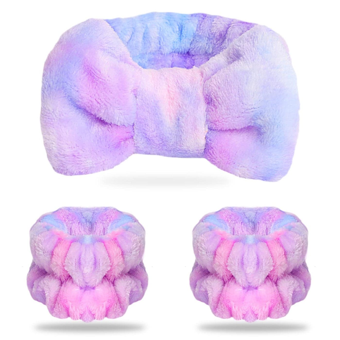 WSYUB Spa Headband and Matching Wrist Bands for Washing Face Fuzzy Skincare Bow Headbands Soft Facial Makeup Head Bands Shower Hair Sleepover Party Supplies
