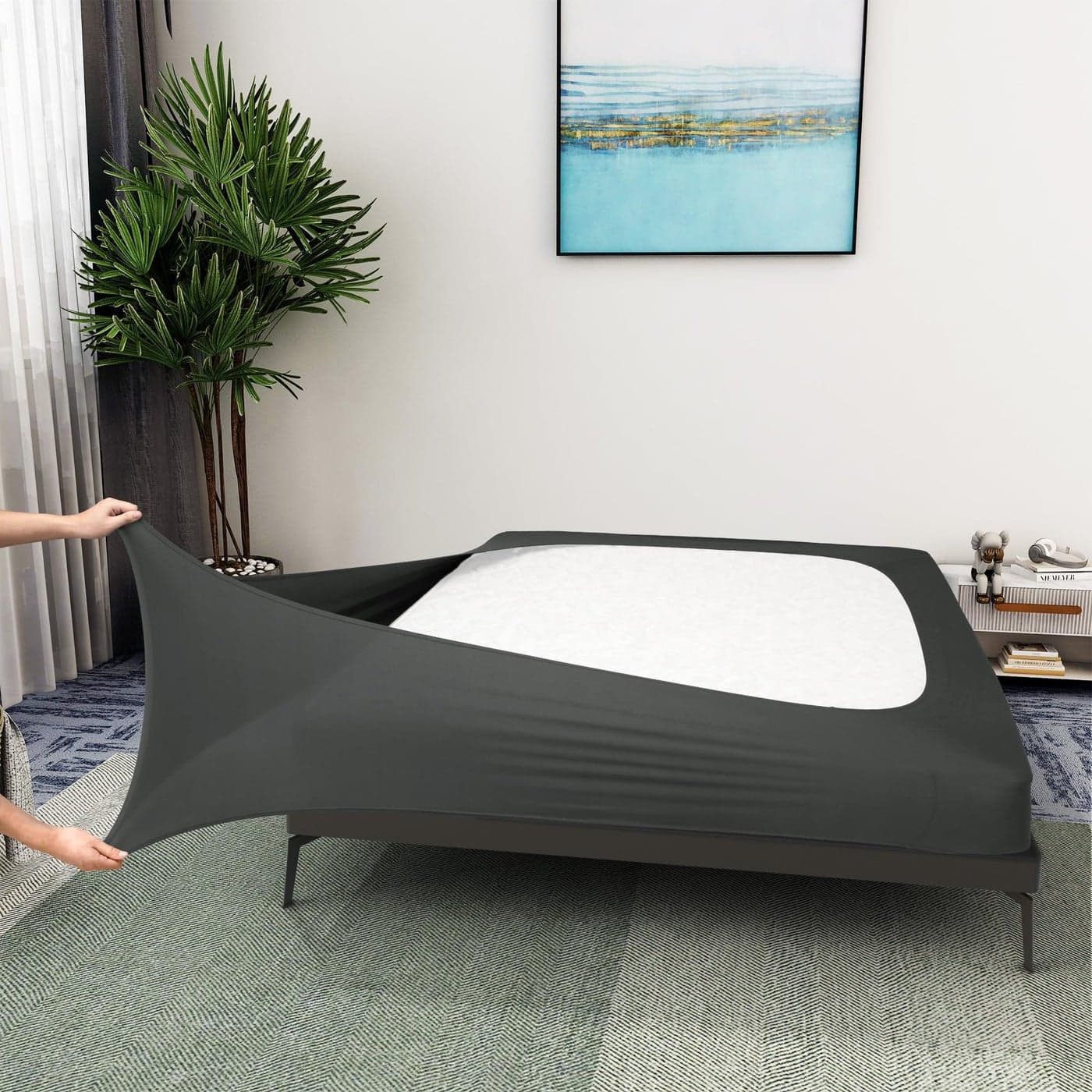Box Spring Cover Queen/Cal Queen Size - Jersey Knit & Stretchy Wrap Around 4 Sides, Alternative for Bed Skirt, Gray