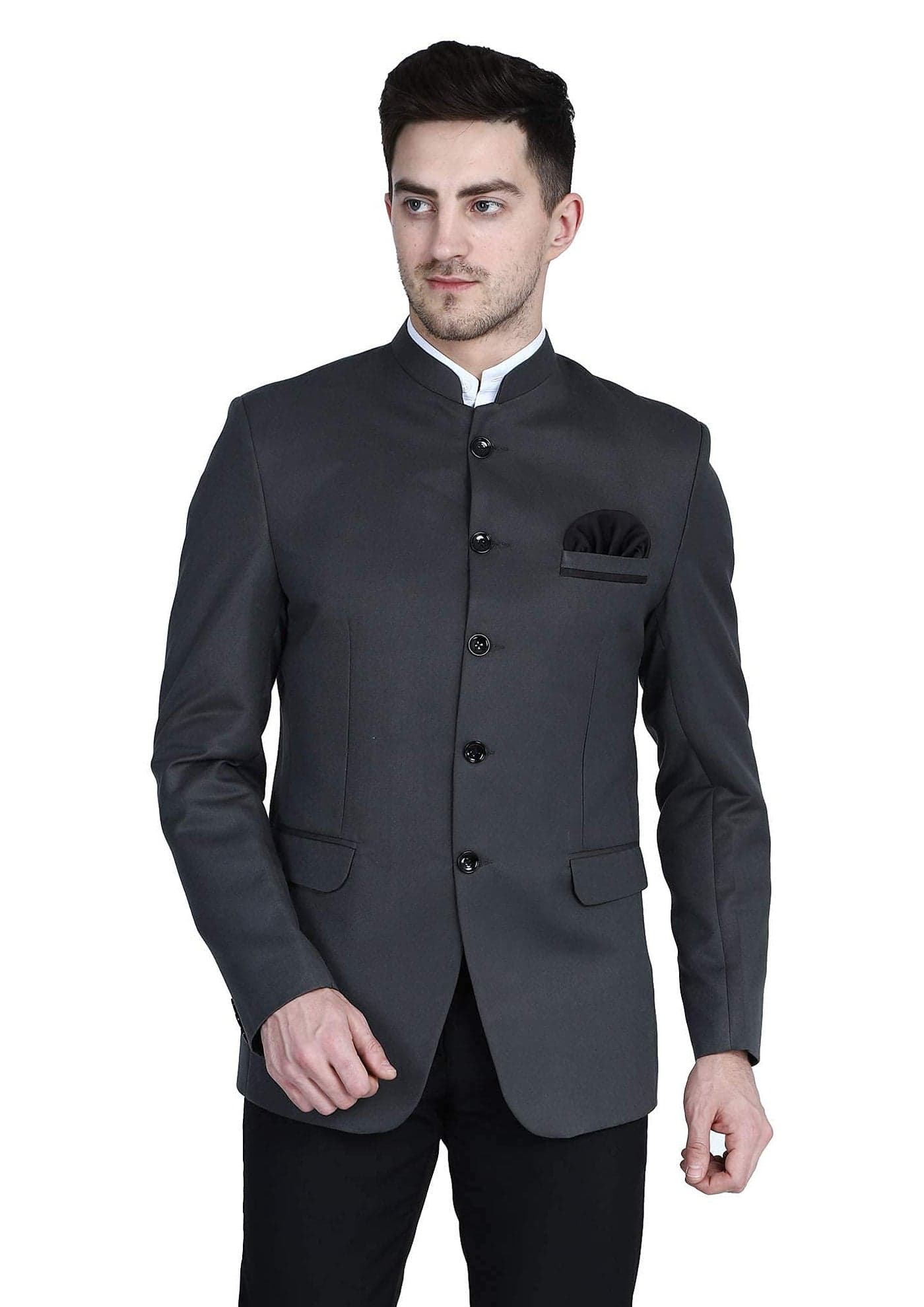 TAHVO Grey Bandgala Blazer with Hanky, Black, 42