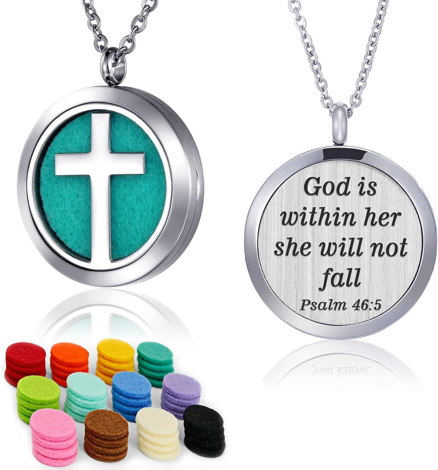 YOUFENG Essential Oil Necklace Diffuser Family Tree of Life Cross Necklace Pendant Aromatherapy Locket Mother's Day Gifts