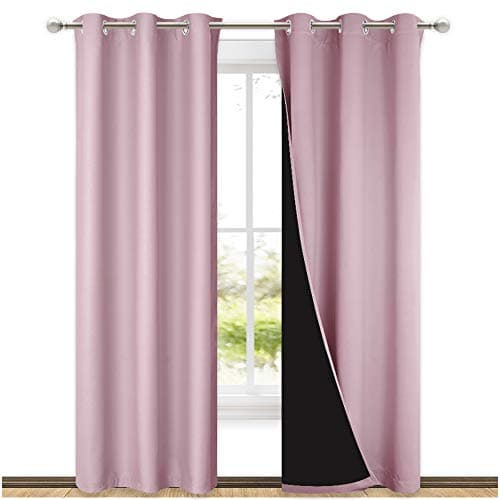 NICETOWN 100% Blackout Window Curtain Panels, Heat and Cold Blocking Drapes with Black Liner for Nursery, 84-inch Drop Thermal Insulated Draperies (Lavender Baby Pink, 2 Pieces, 42-inch Wide)