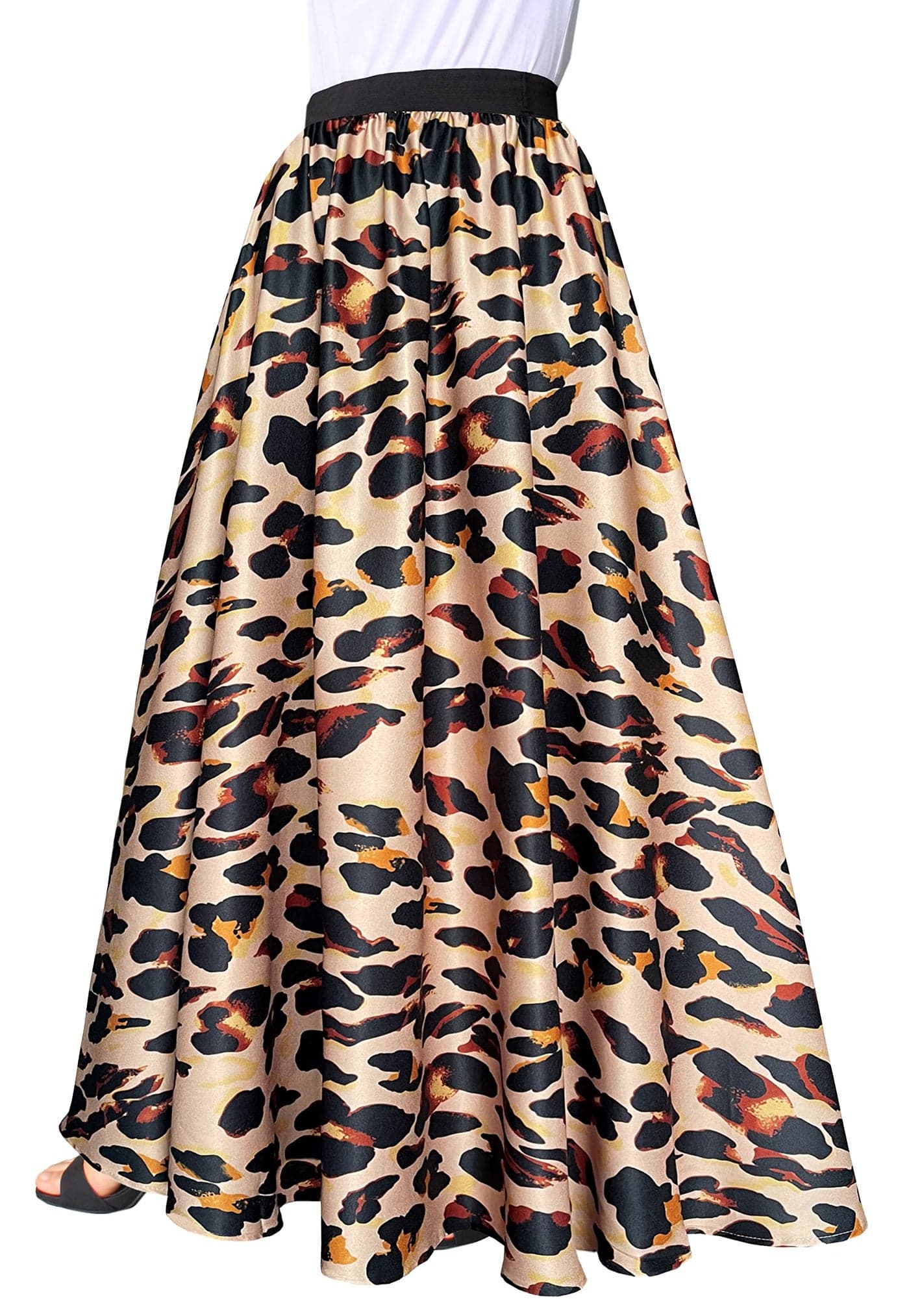 Afibi Women Chiffon Mopping Floor Length Big Hem Solid Beach High Waist Maxi Skirt Small Leopard Yellow