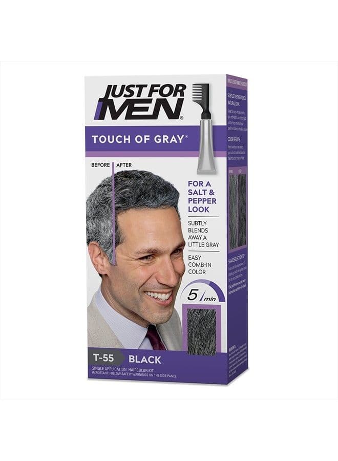 Just For Men Touch of Gray, Mens Hair Color Kit with Comb Applicator for Easy Application, Great for a Salt and Pepper Look - Black, T-55, Pack of 1