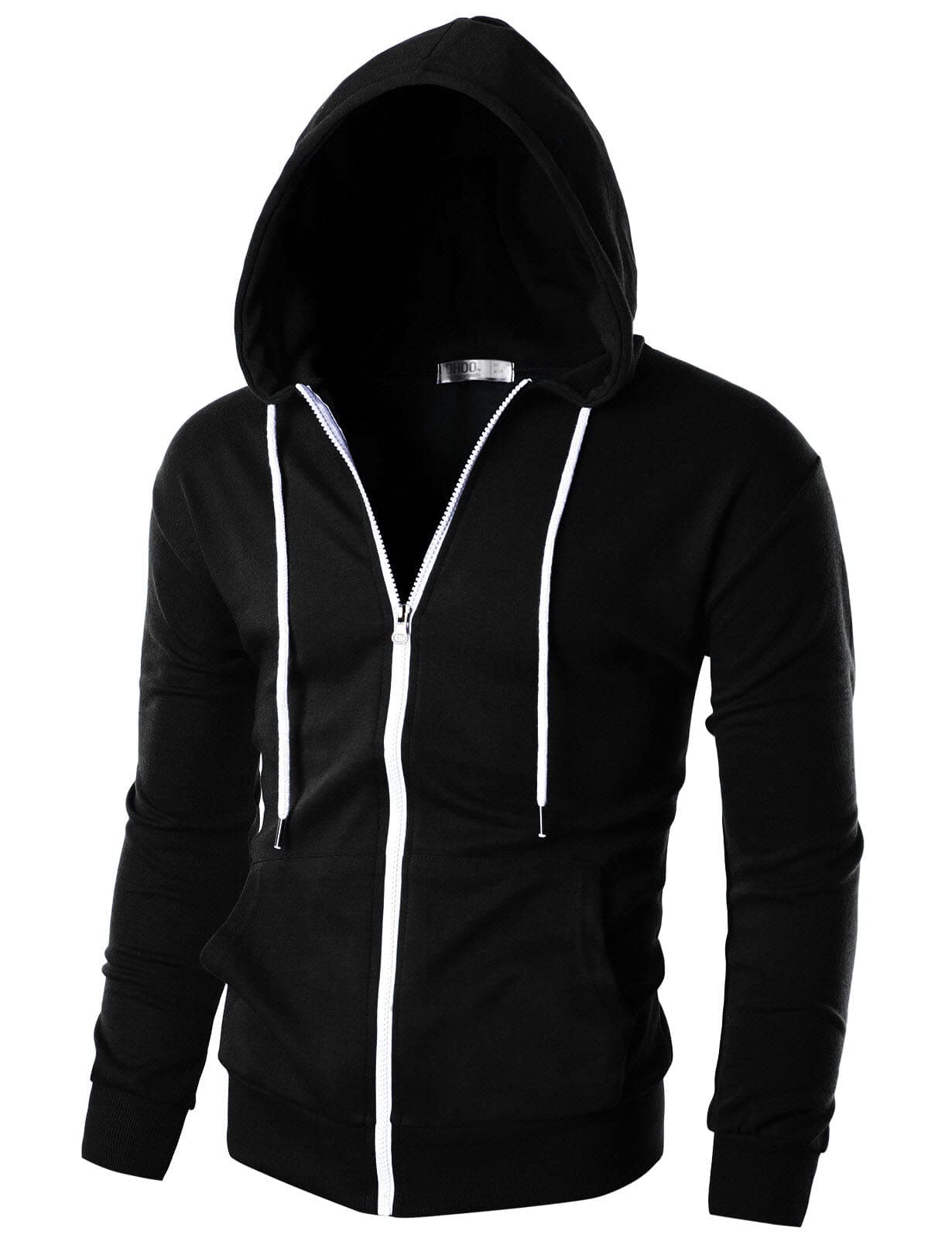 Ohoo Mens Zip Up Hoodie Lightweight Slim Fit Sweatshirt Full Zip Hooded Jacket DCF002BLACK2XL