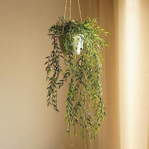 PURE HOME + LIVING Pure Home and Living Green Faux Hanging Artificial Plants with Cement Pot