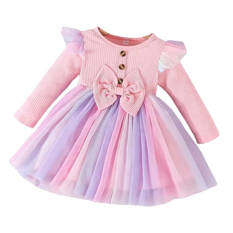 Niren Enterprise Broadbill Pink Color Full Sleeve net and Modal Fabric Baby Girl Frock (Pink Broadbill, 6-12M)