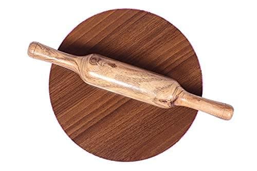 PTR Wooden Roti Roller Chakla Rolling Pin BoardRoti MakerPhulka Maker Chapati Maker ChaklaPolpatRoti RollerChaklaBelanRolling Pin Set for Home Kitchen Brown Size 9 Inch