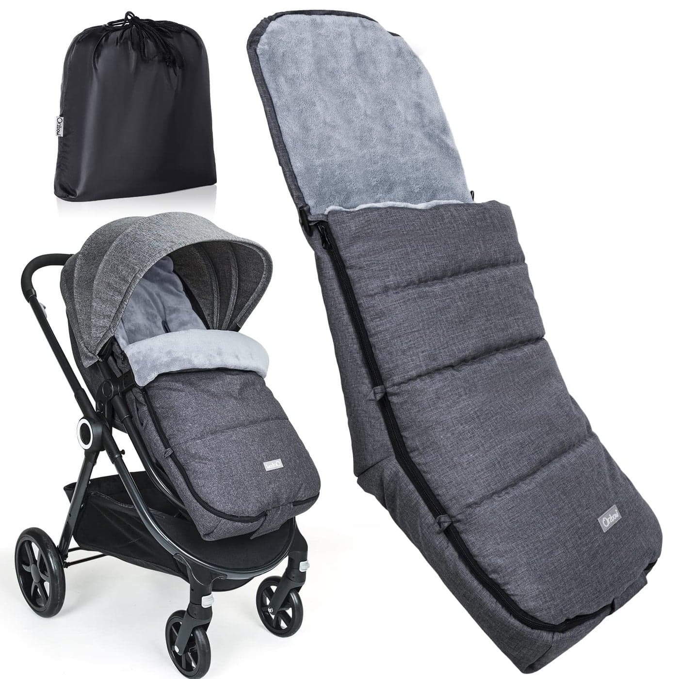 Orzbow Warm Bunting Bag UniversalStroller Sleeping Bag Cold WeatherWaterproof Toddler Footmuff Black