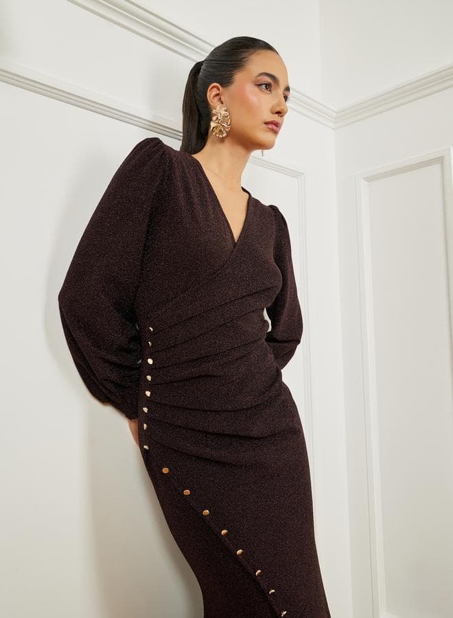 Dark Purple Shimmering Pleated Maxi Dress