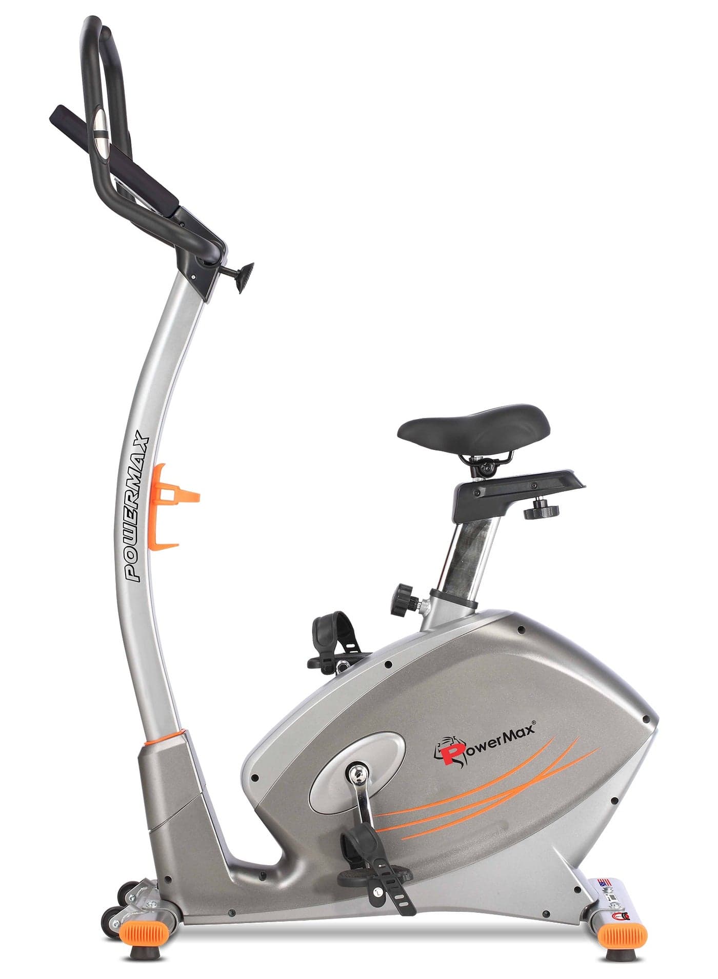 Powermax Fitness Bu-750 Exercise Upright Bike With Hand Pulse, Adjustable Resistance, Water Bottle Cage, 9Kg Flywheel For Cardio Training Workout At Home, Silver Shine Colour NANone