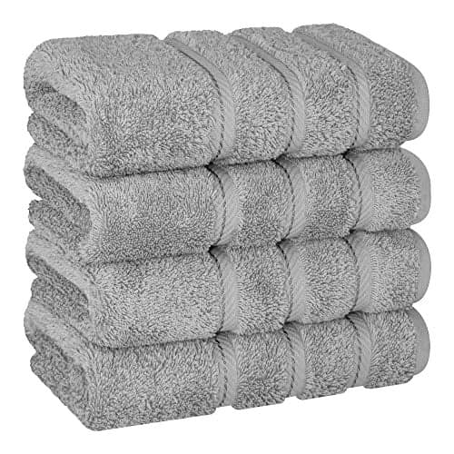 American Soft Linen Luxury Hand Towels for Bathroom 600 GSM 100 Cotton Turkish 4 Piece Hand Towel Set 600 GSM Hand Face Towels for Kitchen Light Grey Hand Towels