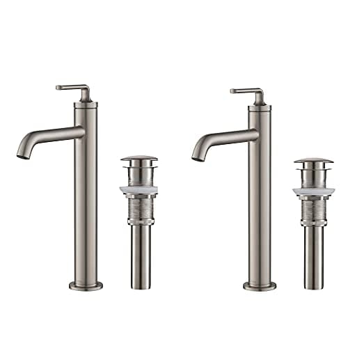 KRAUS Ramus Single Handle Vessel Sink Bathroom Faucet with Pop-Up Drain in Spot Free Stainless Steel, KVF-1220SFS-2PK