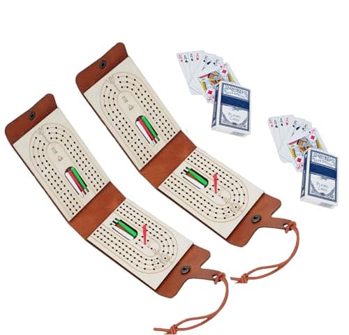 Travel Cribbage Board Game Set Portable Travel Games Includes Storage Space 2 Deck 12 Pegs of Cards and Instructions Classic Family Cribbage Game Ideal for Family Fun and Entertaining 2pack