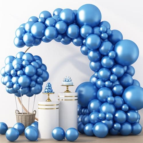 RUBFAC Metallic Blue Balloons 129pcs Different Sizes Pack of 18 12 10 5 Inch Latex Chrome Blue Balloon Garland Arch Kit for Wedding Baby Shower Birthday Party Graduation Decorations