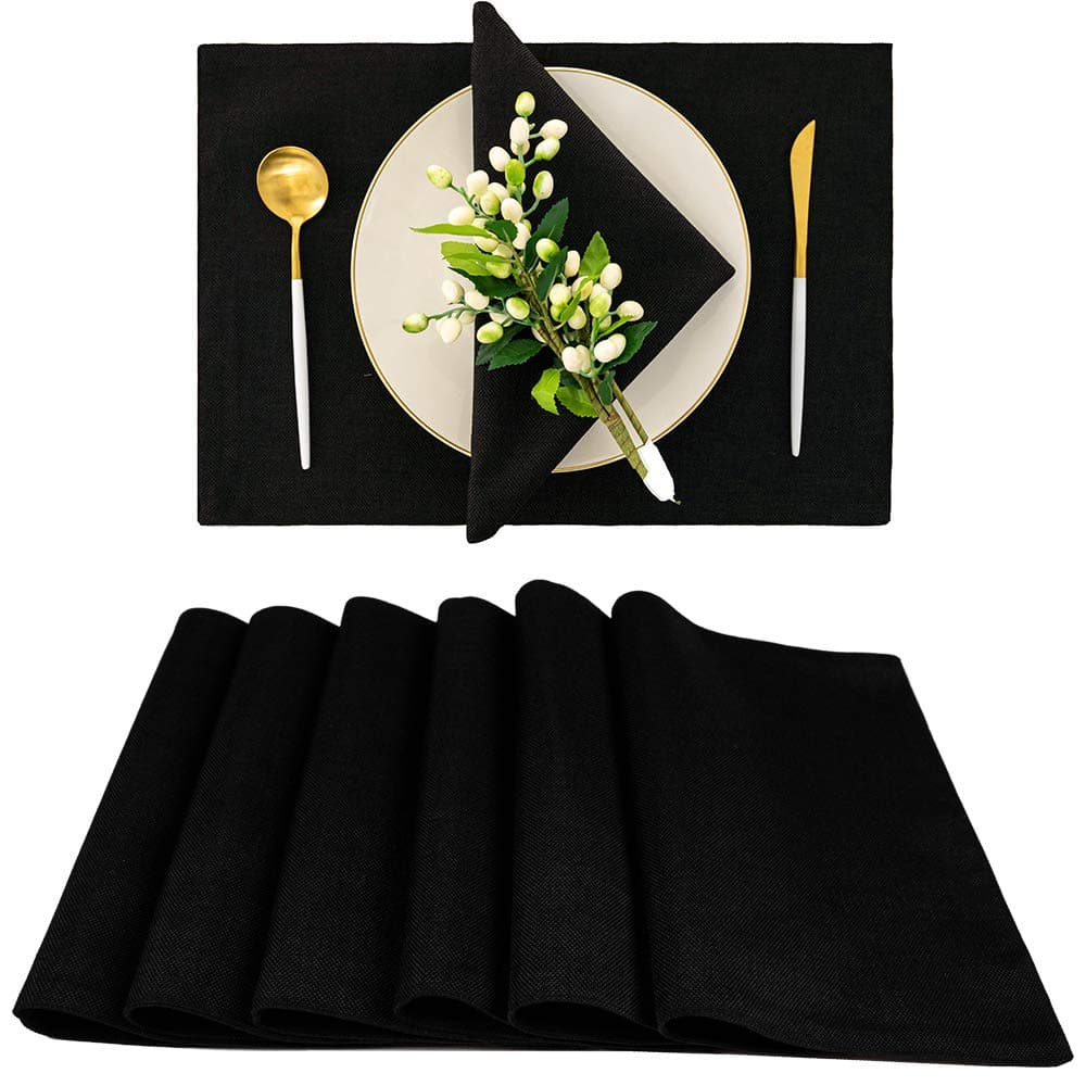 Spring Garden Home Black Individual Cloth Table Placemats Nautical Washable Fabric Mats for KitchenBuffet 6 Pcs Set 13x19 inch