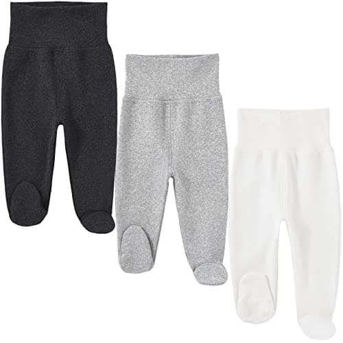 HahaNice Baby Footed Pants Cotton Newborn Leggings Dark & Light Grey & White 3-Pack 3-6 Months