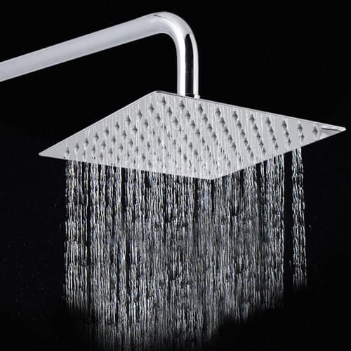 ZAP Hexa Ultra Square 8" Overhead Shower with 15" Curved Arm | 304 SS | Rain Spray | Ultra-Thin Head | Wall & Ceiling Mount