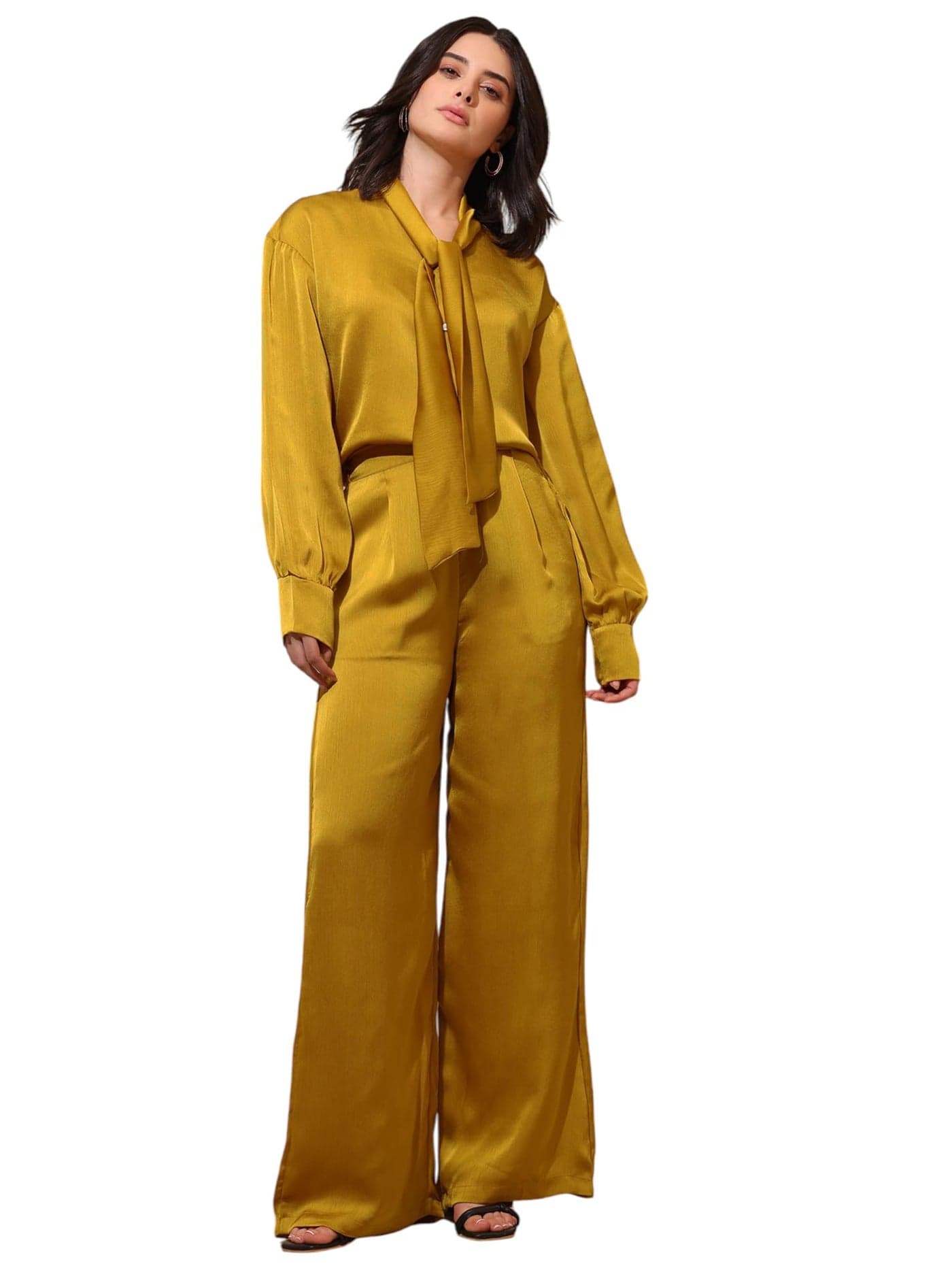PURVAJA Women’s Midi Satin Yellow Co-Ords(Razy-041-M)