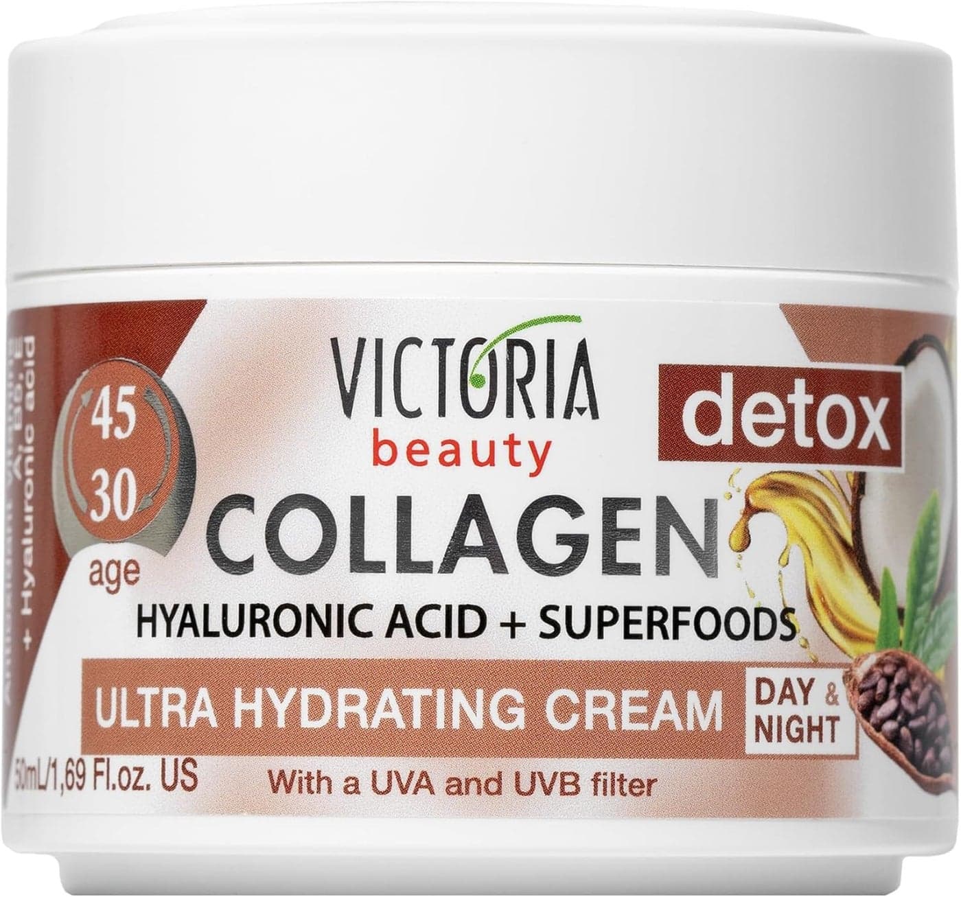 Victoria Beauty Face Cream for Mature Skin Age 3045 Day and Night Anti Wrinkle Moisturiser with CollagenHyaluronic Acid Retinol and Superfoods UVAUVB Filter 50ml