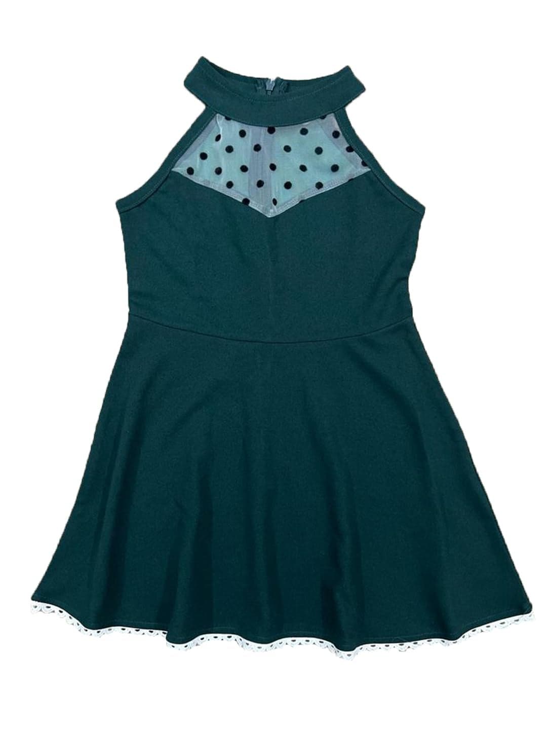 ADDYVERO Round Neck Sleeveless Cotton Blend Solid Regular Fit Knee Length Girls Fit and Flare Dress (Dark Green, 2-3Y)