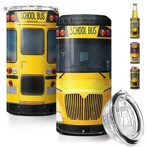 SANDJEST School Bus Driver Tumbler 4in1 Design Tumbler Cup Can Cooler 16oz Stainless Steel Insulated Cans Coozie Travel Mug Birthday Christmas Appreciation Teachers Day Gifts for Teachers